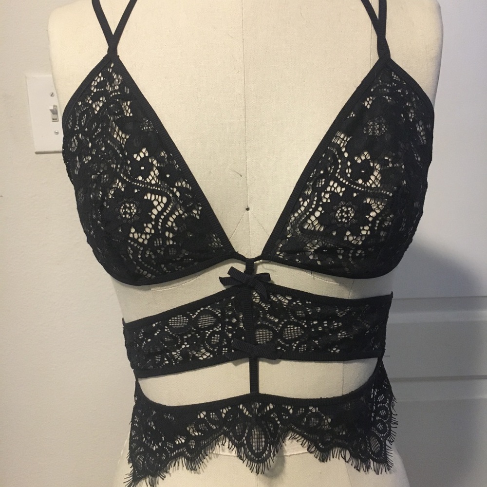 For Love and Lemons Strappy Lace Panel Bralette S